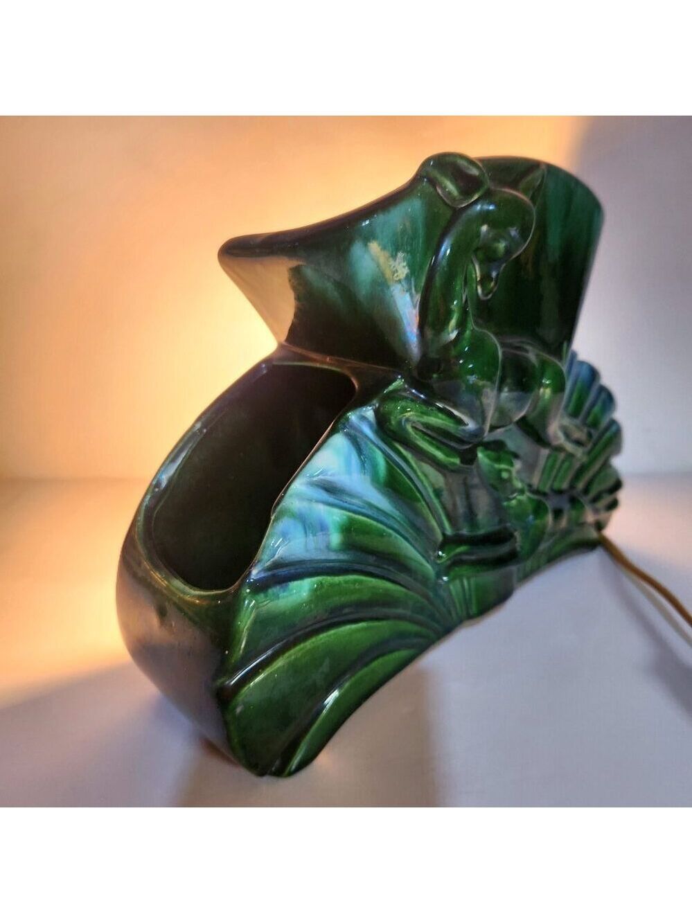 Vintage Ceramic Planter Lamp – Leaping Deer – Mid Century Green Glaze - Picture 12 of 15